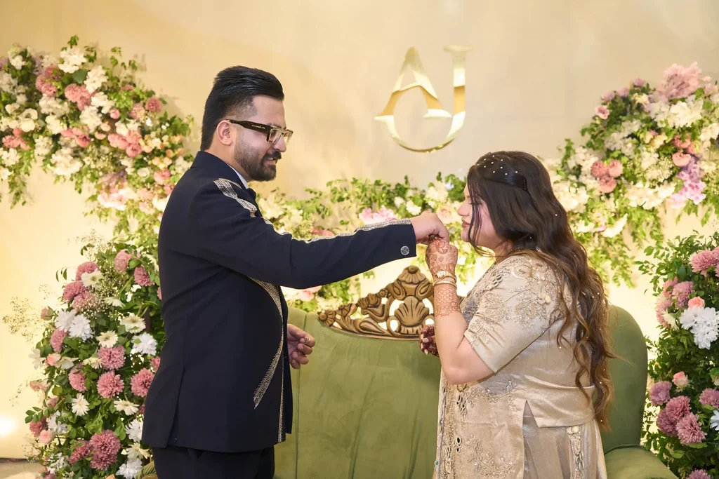 Ring exchange at an engagement in Varanasi, covered in a half day engagement photography package